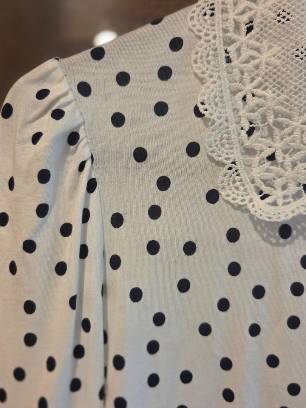 Lace Collar Blouse - Ivory, Painted Dot - Picture 6 of 7